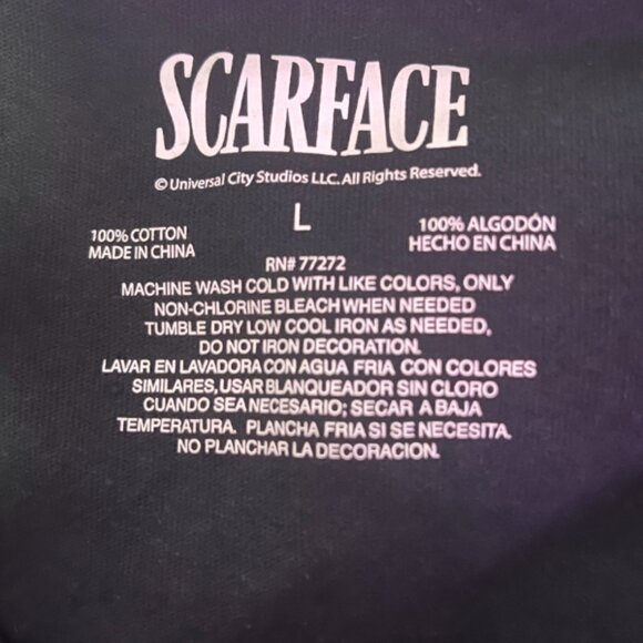 Scarface Tony Montana Miami on Back Graphic V-Neck T-Shirt Black Tee Size Large - Picture 3 of 5